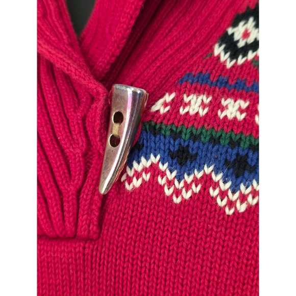Lauren Ralph Lauren Women's Sweater Size XL Red Shawl Collar Fair Isle Toggle - Picture 4 of 15